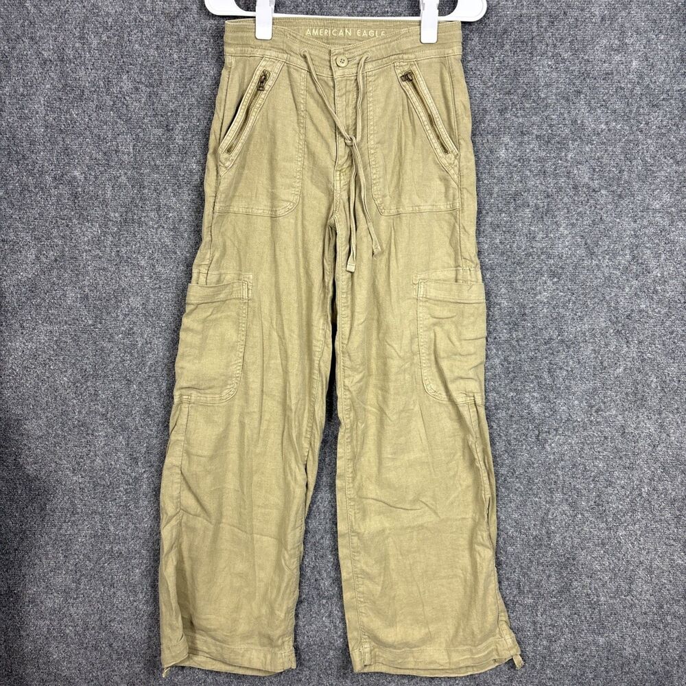 American Eagle Dreamy Drape Baggy Wideleg Pants Womens Size 2 Brown Cargo